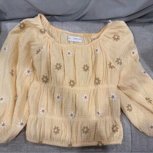 Zara Cream Puff Sleeve Smocked Blouse